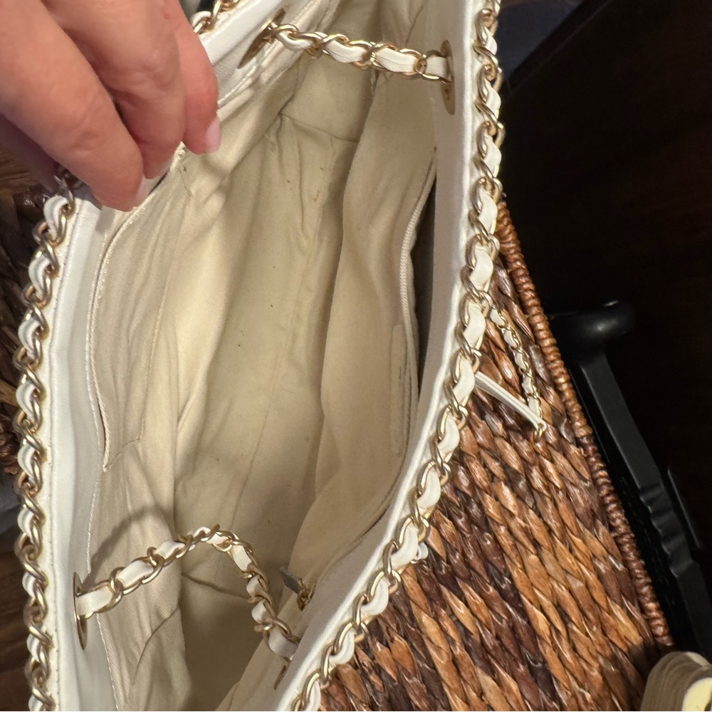 White and Gold Chain Tote Bag